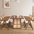 thumbnail image 3 of 71.4 Inch Rectangular Waves Mid Century Modern Dining Table, Solid Wood Legs, Plastic Weave, Natural Oak Finish, Fits 6 Guests Table For 6, Waves, Modern, Coloring, 3 of 5