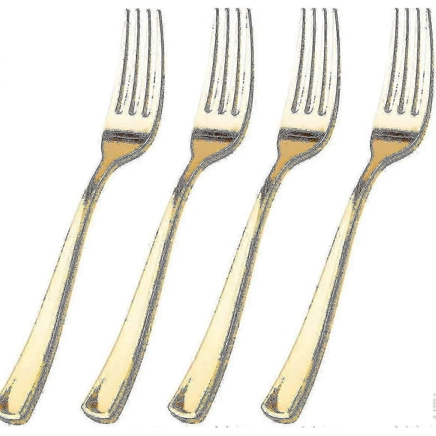 Althee 100 Piece Gold Plastic Forks - 7.4inch Gold Forks Disposable - Gold Plastic Silverware