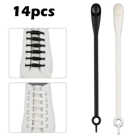 - EEEkit Durable Sports Fan Shoelaces - Best in No Tie Shoelace Replacement Accessories - Rubber Adult Elastic Athletic Running Shoelaces Flat Shoe Laces for Sneakers Boots Oxford -White/Black