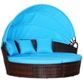 thumbnail image 1 of Outsunny 4pc PE Rattan Outdoor Daybed Set with Retractable Canopy, Light Blue Cushions, 68.9"W x 70.9"D Patio Sectional Sofa for Backyard & Poolside Lounging, 1 of 7