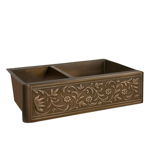 FSCDB3516-SAC Cilantro 33 Embossed Offset Double Bowl Farmer Sink-SAC