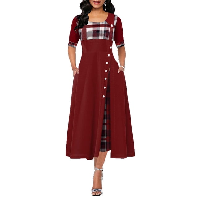 Listo Stock reina vestido elegante Maxi vestido 1/2 manga cuello redondo vestidos largos para las mujeres una línea vestido de fiestapangjing