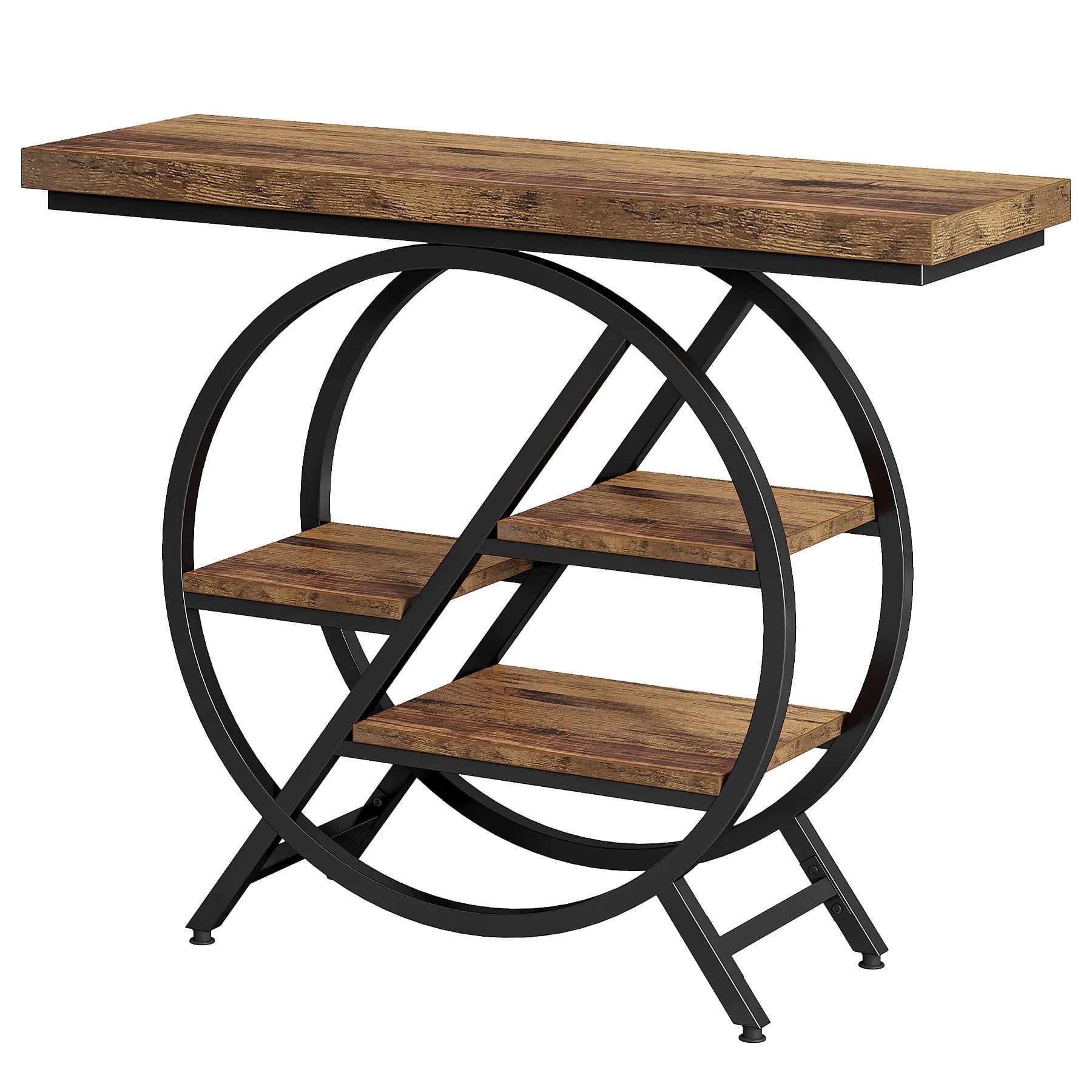 MAYEERTY 39.37" Industrial Console Table with Metal Frame, Rustic Wood Narrow Entryway Table with 3-Tier Shelves, for Living Room, Hallway, Foyer