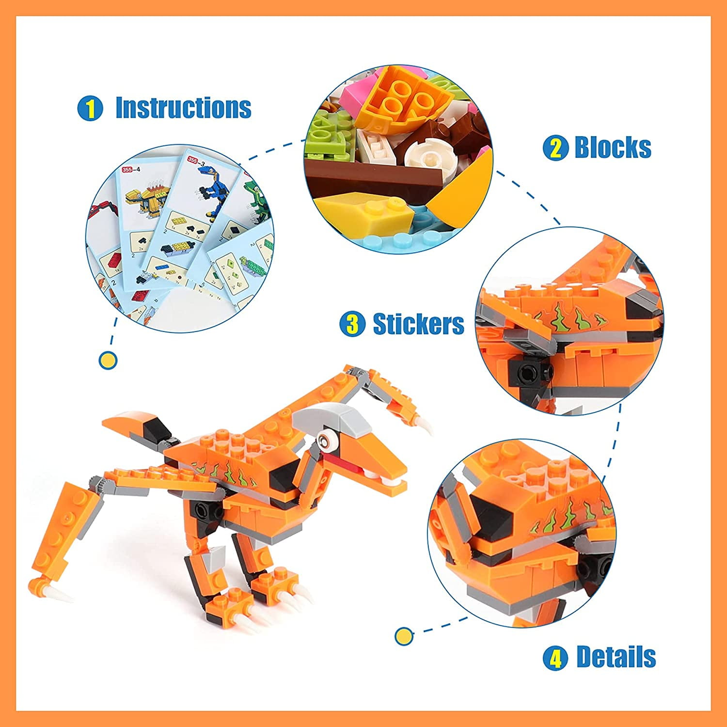Dinosaurs Building Set Toys, 6 in 1 Dinosaur Building Blocks Set for Boys, ENP STEM Dinosaurs Toy, Gifts for Kids 6-12