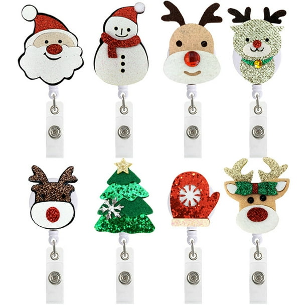 Yao 8 Pieces Holiday Badge Reels Gnome Badge Holder Felt Embroidered  Retractable Badge Reel Holder with Alligator Clip for Yaoristmas Nurse  Doctor Employees (Stylish Style) 