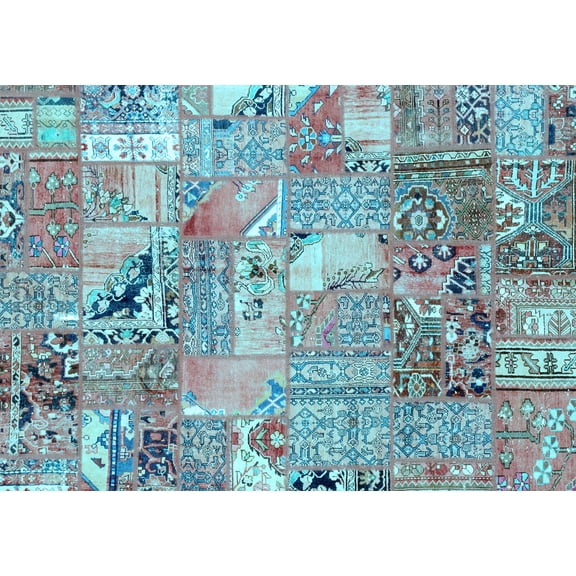 Ahgly Company Indoor Rectangle Patchwork Light Blue Transitional Area Rugs, 5' x 7'
