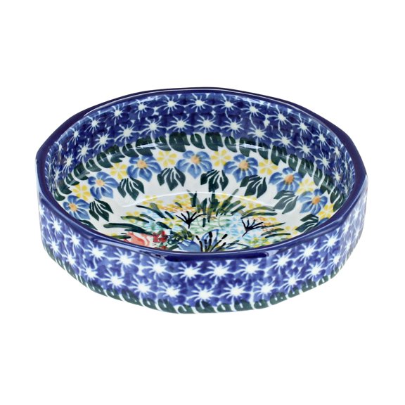Blue Rose Polish Pottery Day Lily Bouquet Small Angular Bowl