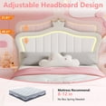 thumbnail image 5 of Full Size Led Bed with Drawers, Upholstered Full Bed Frame with Adjustable Headboard, Cute White Princess Bed with Crown Design for Girls, LED Full Frame with Storage, 5 of 10