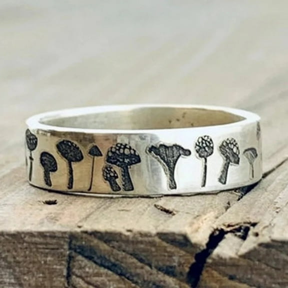 New Vintage Mushroom Ring For Women Men Bohemian Delicate Handmade Carved Flower Ring Engagement Wedding Band Jewelry Gift