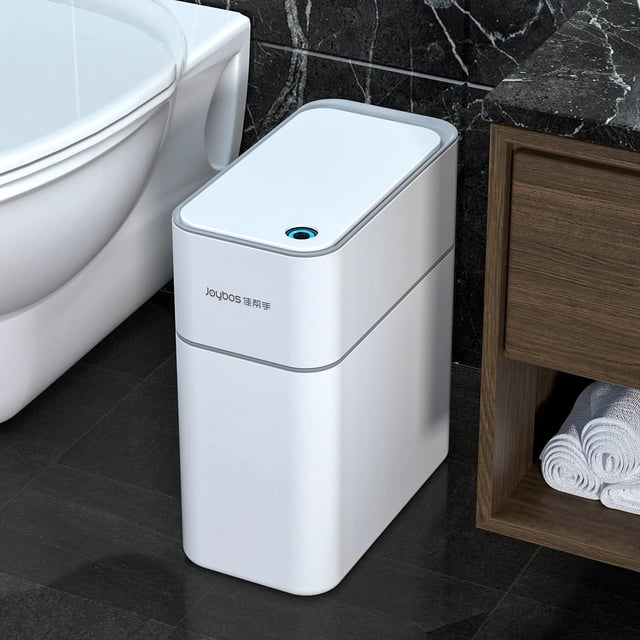 Bote de basura MOPALL para baño pequeño con tapa, 13 L, automático, blanco