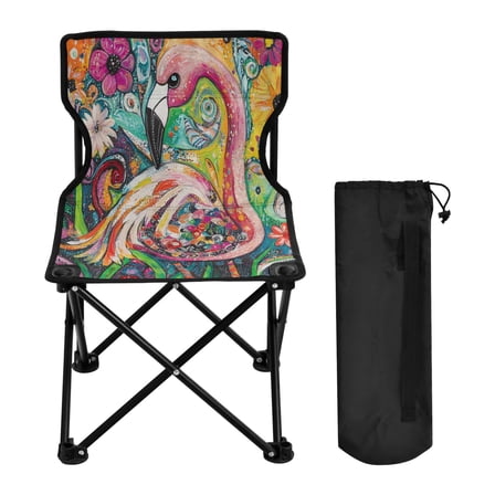 BZSMCE Camping Chairs Modern Flamingo in A Garden Of Colors Pattern Folding chair