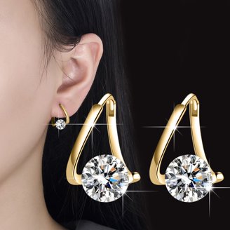 Pearl & Rhinestone Drop Earrings For Women - 14K Gold Plated Dangle Earrings, 0.83 Inch, Formal & Casual