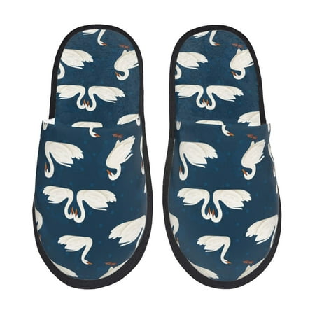Balery White Swam Slient Indoor Furry Fleece Comfort House Shoes Soft Non-Slip Home Shoes Cotton slippers House Slippers-- Medium