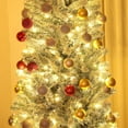 thumbnail image 2 of Hitop Mall 6 ft Pre-Lit Pencil Christmas Tree, Artificial Christmas Tree with 170 Dual Color LED Lights and 429 Branch Tips, Flocked Xmas Tree with Metal Stand for Holiday Party, Green, 2 of 4
