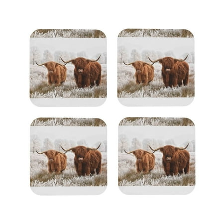

Junzan Yak Print Coasters for Drinks - Leather Coasters Set of 4 for Coffee Table for Housewarming/Kitchen/Bar/Decor-Square