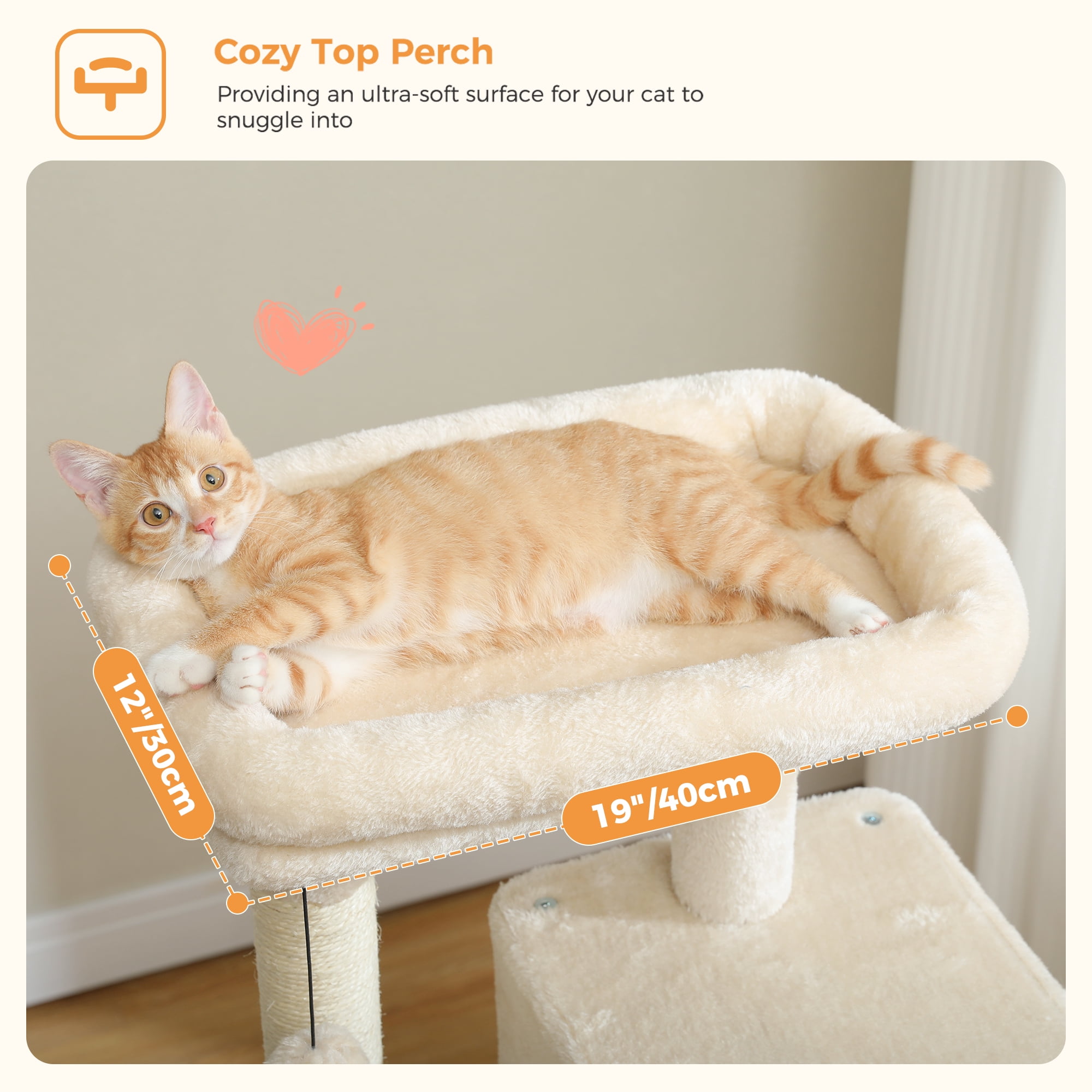 PEQULTI 45.7" Multi-Level Cat Tree Large Cat Tower Indoor with Condo and Hommock Dark Beige
