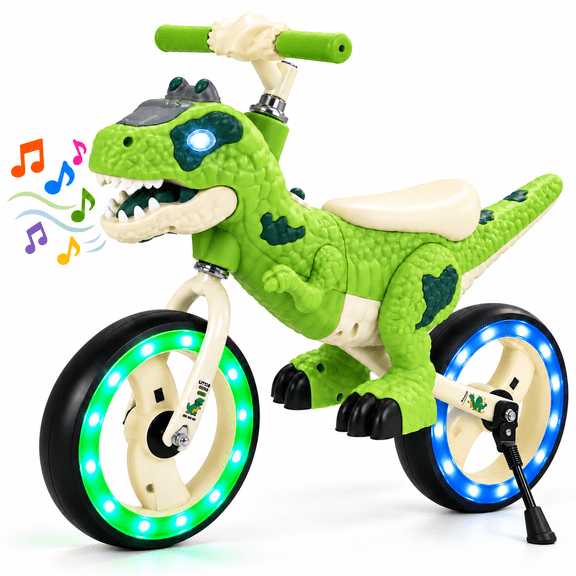 JoyStone Dinosaur Balance Bike for Kids, No-Pedal Training Bike with 10 Inch LED Light-Up Wheels, Sound and Adjustable Handlebar, Toddler Ride on Toy for Boys Girls