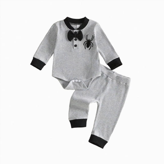 3-6 Months Toddler Boys 2 Piece Outfit Set Romper and Pants Spider Bowtie Halloween