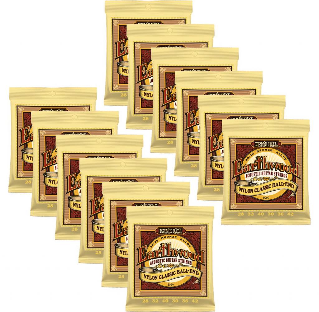Ernie Ball Earthwood 80/20 Bronze Nylon Ball End Guitar Strings, Lot/12, P02069^12