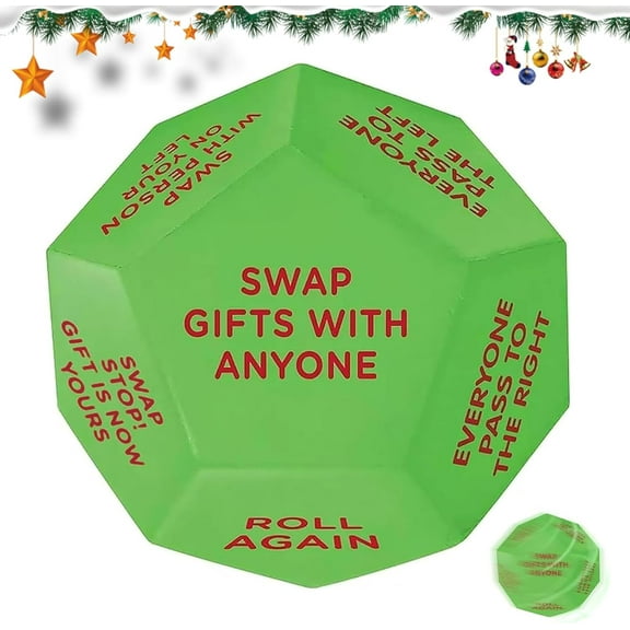 Santa Swap Gift Exchange Dice, 3 * 3 inches Exchange Gifts Family Game, Christmas Stocking Stuffers Gift Exchange Dice Games for Friends for Xmas, Birthday, Party and Family Night, Holiday