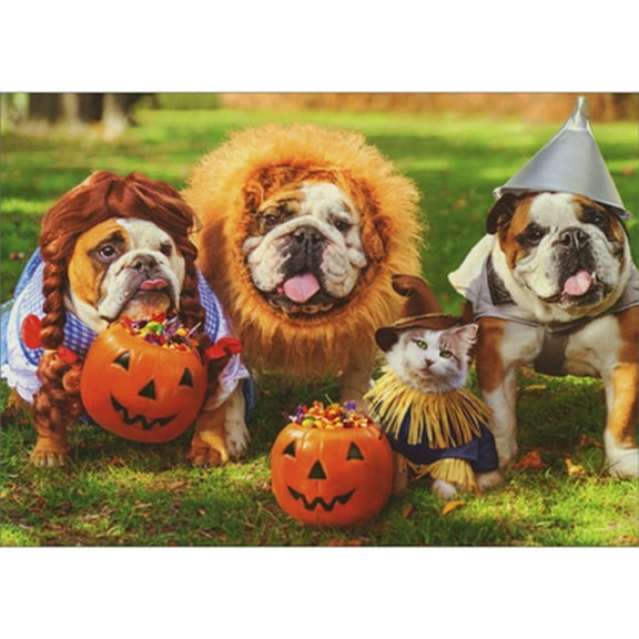 Avanti Press Bulldogs and Cat Dressed as Wizard of Oz Characters Funny / Humorous Halloween Card