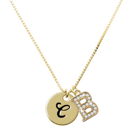 Delight Jewelry Gold-tone Large Disc Letter C Charm and Crystal Initial B Charm Necklace 17.5 +2