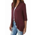 thumbnail image 2 of Women'S Open Front Cardigan 3/4 Sleeve Draped Soft Knit Sweaters Wine Red M, 2 of 7