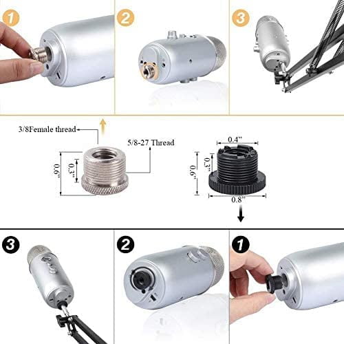 Upgraded Adjustable Microphone Suspension Boom Scissor Arm Stand with Shock Mount Mic Clip Holder 3/8?? to 5/8?? Screw Adapter -for Blue Yeti, Snowball & Other Microphones (stand with adapter)