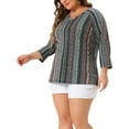 thumbnail image 4 of Agnes Orinda Women's Plus Size Tops V Neck 3/4 Sleeve Knit Tee Shirt Stripe Boho Blouses 2X Green, 4 of 5