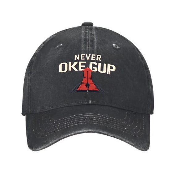 Vintage Cotton Washed Distressed Baseball Cap with Rocket ' NEVER OKE GUP ' Text - Stylish Golf Dad Hat for Men & Women