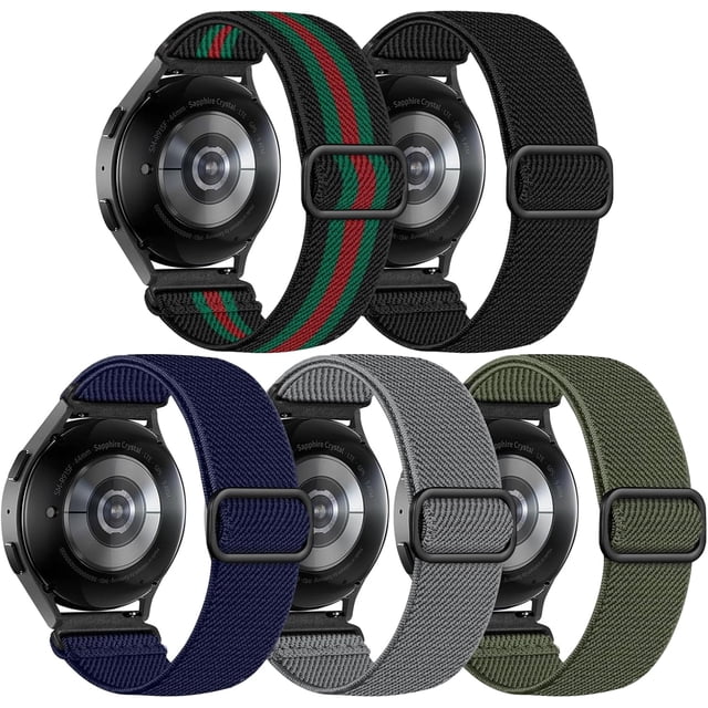 KOMI Compatible avec Bracelets de Montre 20mm 22mm à Dégagement Rapide, Bracelet de Remplacement, Sangles Réglables en Nylon Extensible, Boucle Solo Tressée en Tissu, Bandes Élastiques de Sport pour Hommes et Femmes, Lot de 5