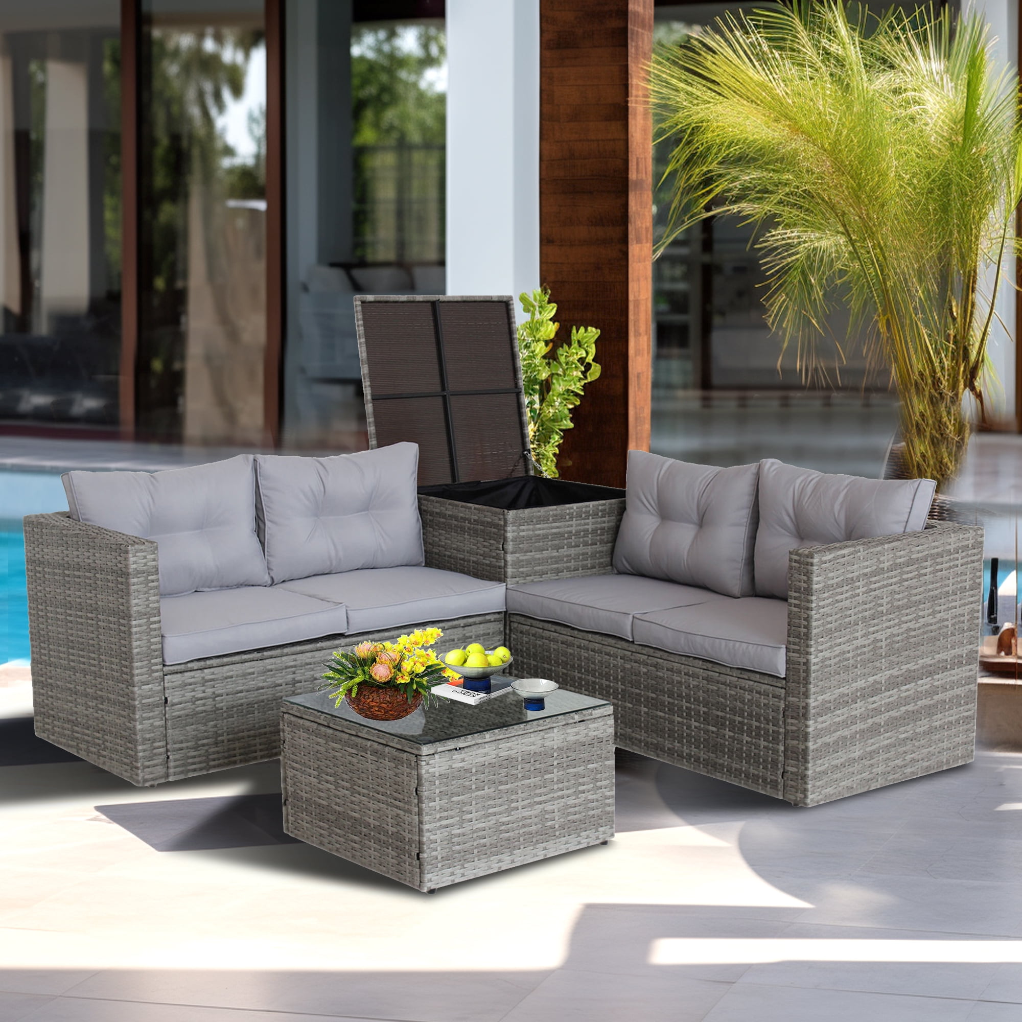 4 pieces outdoor furniture on clearance sofa wicker conversation set with two single sofa hot sale