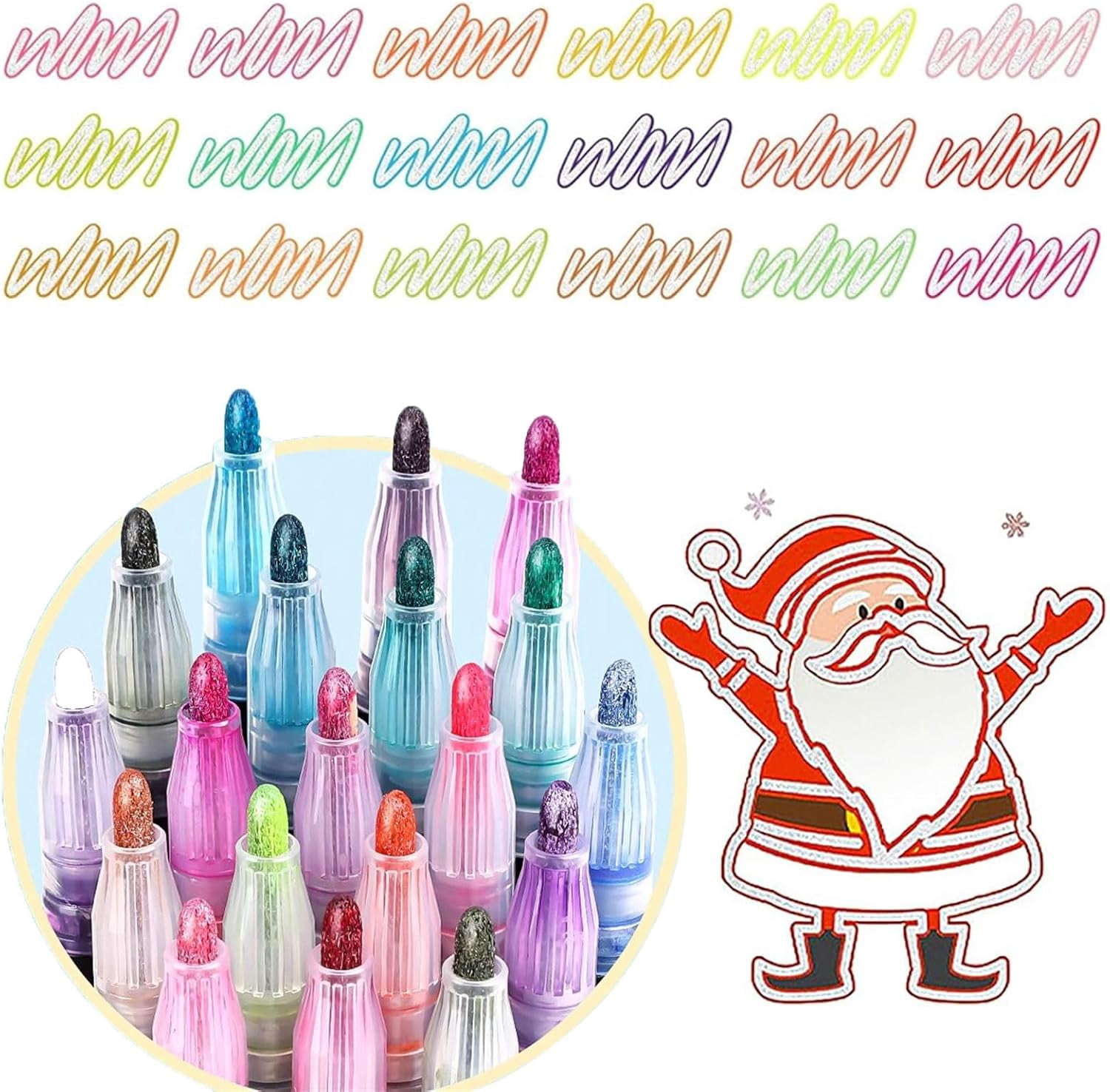 Dual Line Outline Markers Metallic Glitter, Self Outlining Pens with 2–3mm Tips, Waterproof Art Markers for Drawing Lettering Journaling Crafts Students DIY (K)