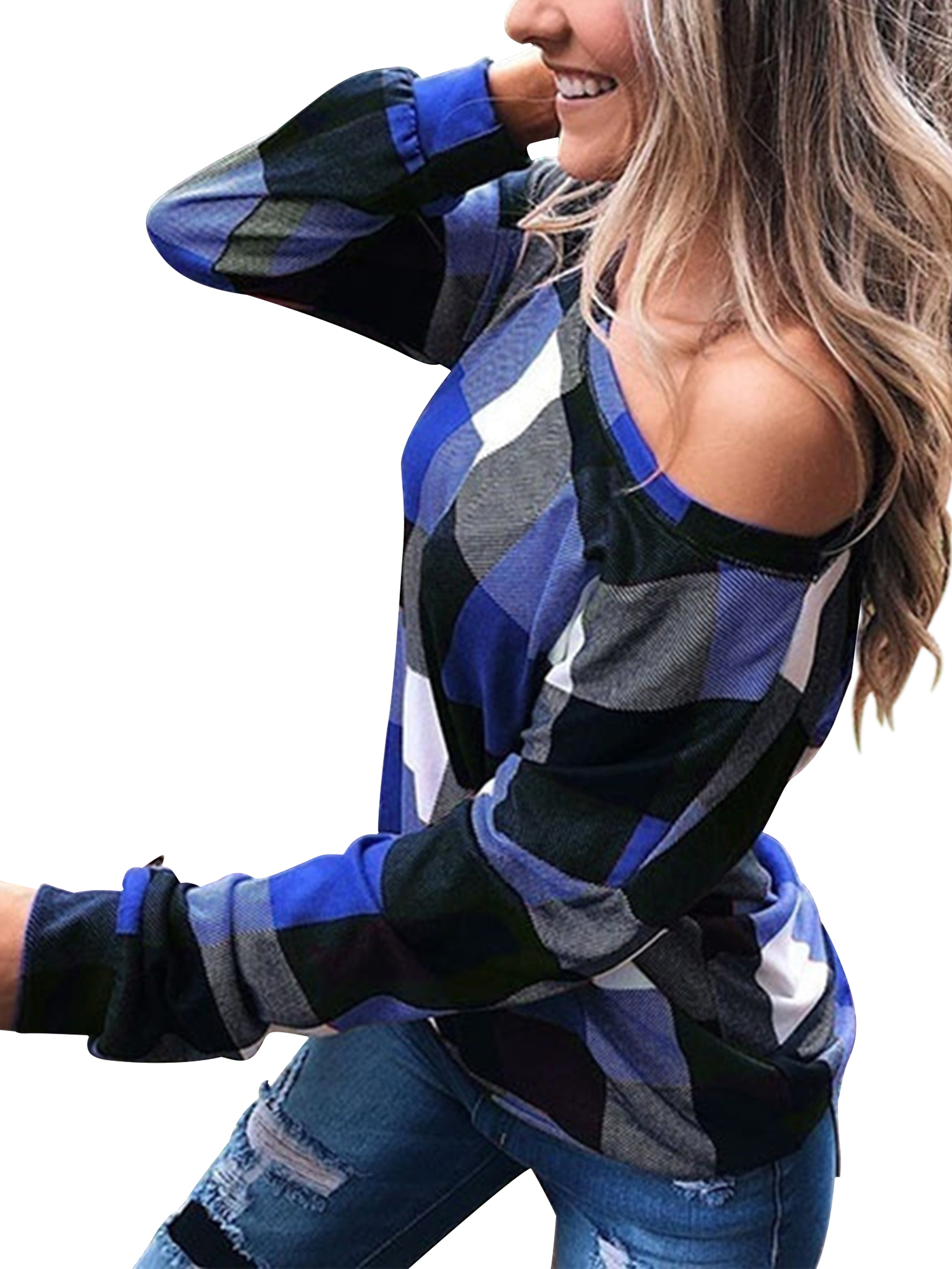 Womens Buffalo Plaid Shirts Casual Long 