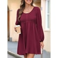 thumbnail image 4 of Robes Décontractées pour Femmes, Robe Mini à Manches Longues, Col Rond, Boutonnée, Taille Haute, Rouge TG, 4 of 9
