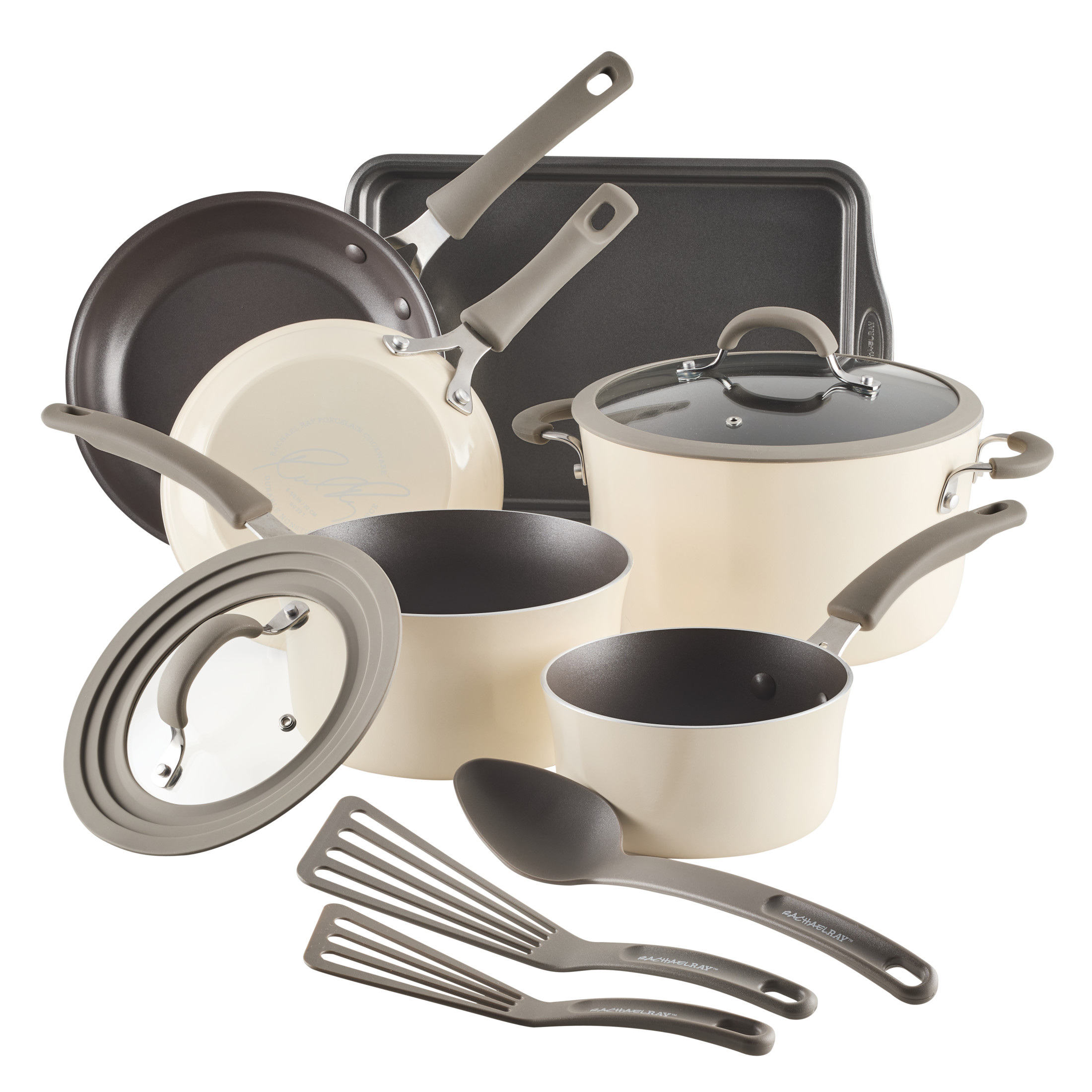 Rachael Ray Cook Create 11 Piece Nonstick Aluminum Pot and Pan Set, Silicone