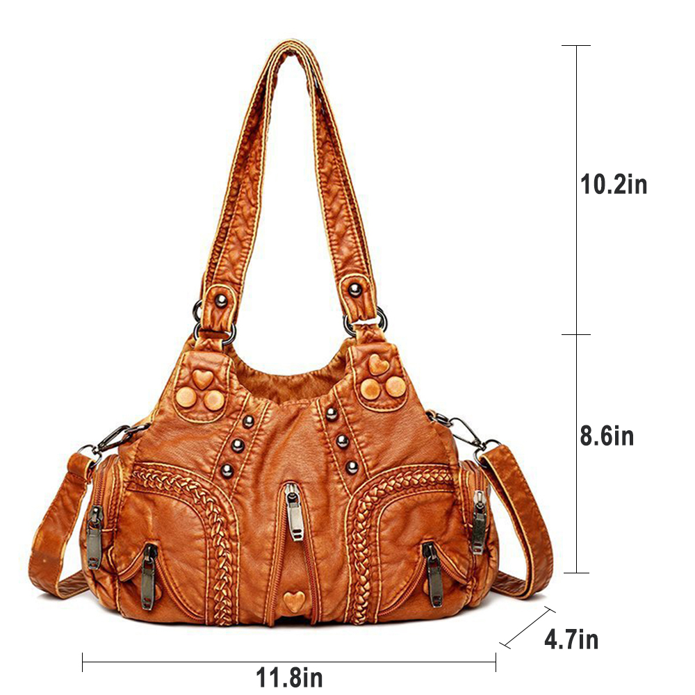 Sexy Dance Hobo Handbags for Women PU Leather Satchel Tote Shoulder Bags Large Capacity Crossbody Purses,Brown - image 2 of 7