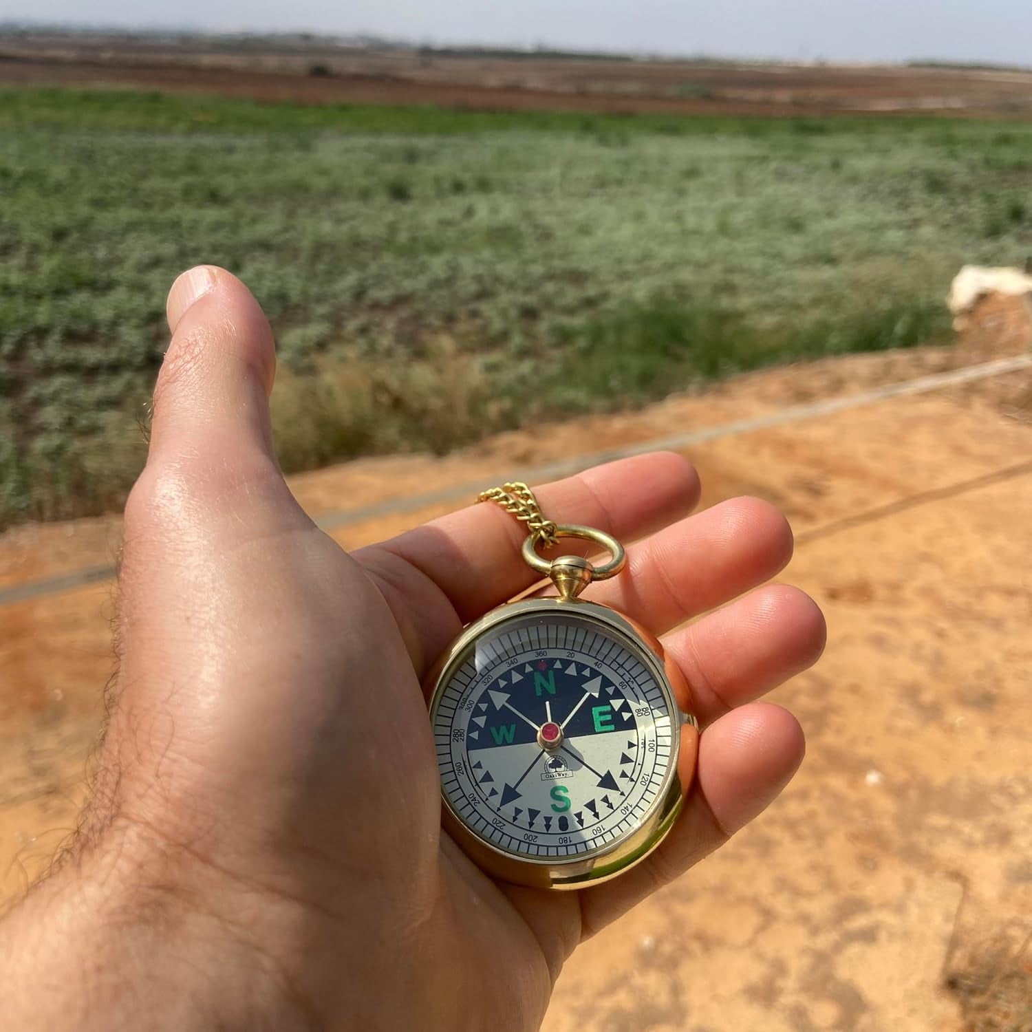 OakiWay Luxury Compass in Leather Case with Brass Chain – Thoughtful Gift for Dad & Child. Ideal Gift for Hiker, Traveler, Or Outdoor Enthusiast