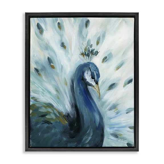 Stupell Industries Elegant Peacock Painting Animals & Insects Painting Black Floater Framed Canvas Art Print Wall Art, 17 x 21