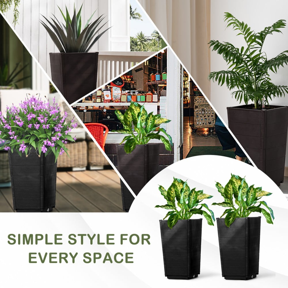 IVV 2-Pack Tall Tree Planters - Plastic Square Tapered Plant Pots for Indoor Outdoor - 22.4" H - Modern Decorative Flower Pots for Front Porch Containers Patio Deck - Dark Brown