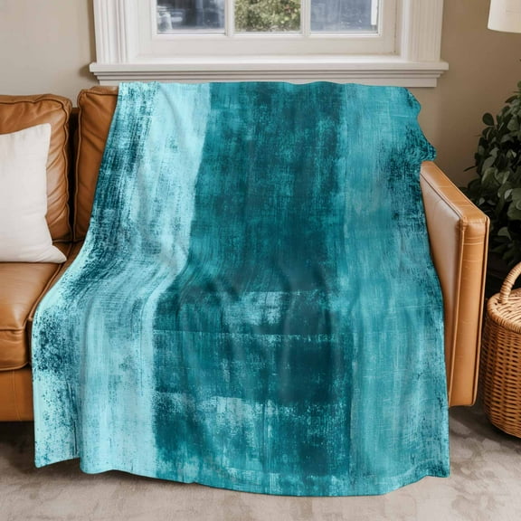 Throw Blanket for Couch Oil Painting Soft Fleece Flannel Blankets Cozy Lightweight Blanket for Home Sofa Living Room Oil Painting Teal Bed Throws 40" x 50"