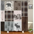 4PCS Cabin Shower Curtain Set, Bear Deer Elk Moose Woodland Animal