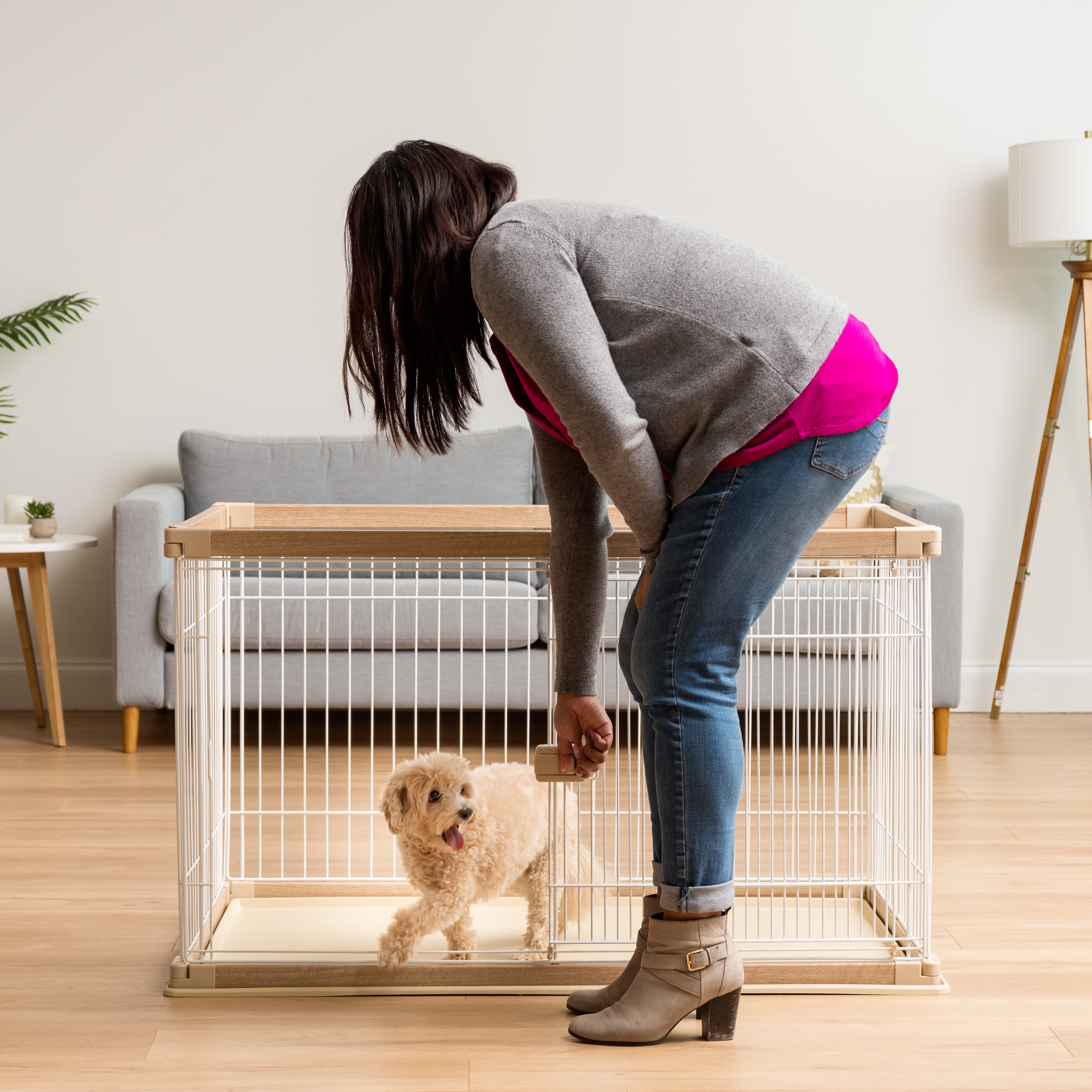 IRIS Large Open Pet Playpen, Crate, Light Brown/White