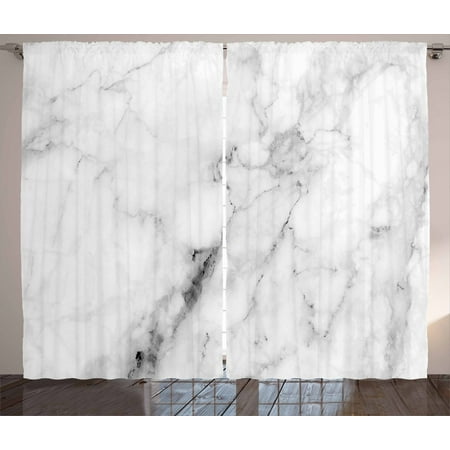 Marble Curtains 2 Panels Set, Marble Surface Pattern with Cracked Lines and Hazy Stripes Artistic Display, Window Drapes for Living Room Bedroom, 108W X 63L Inches, Grey Dust White, by Ambesonne