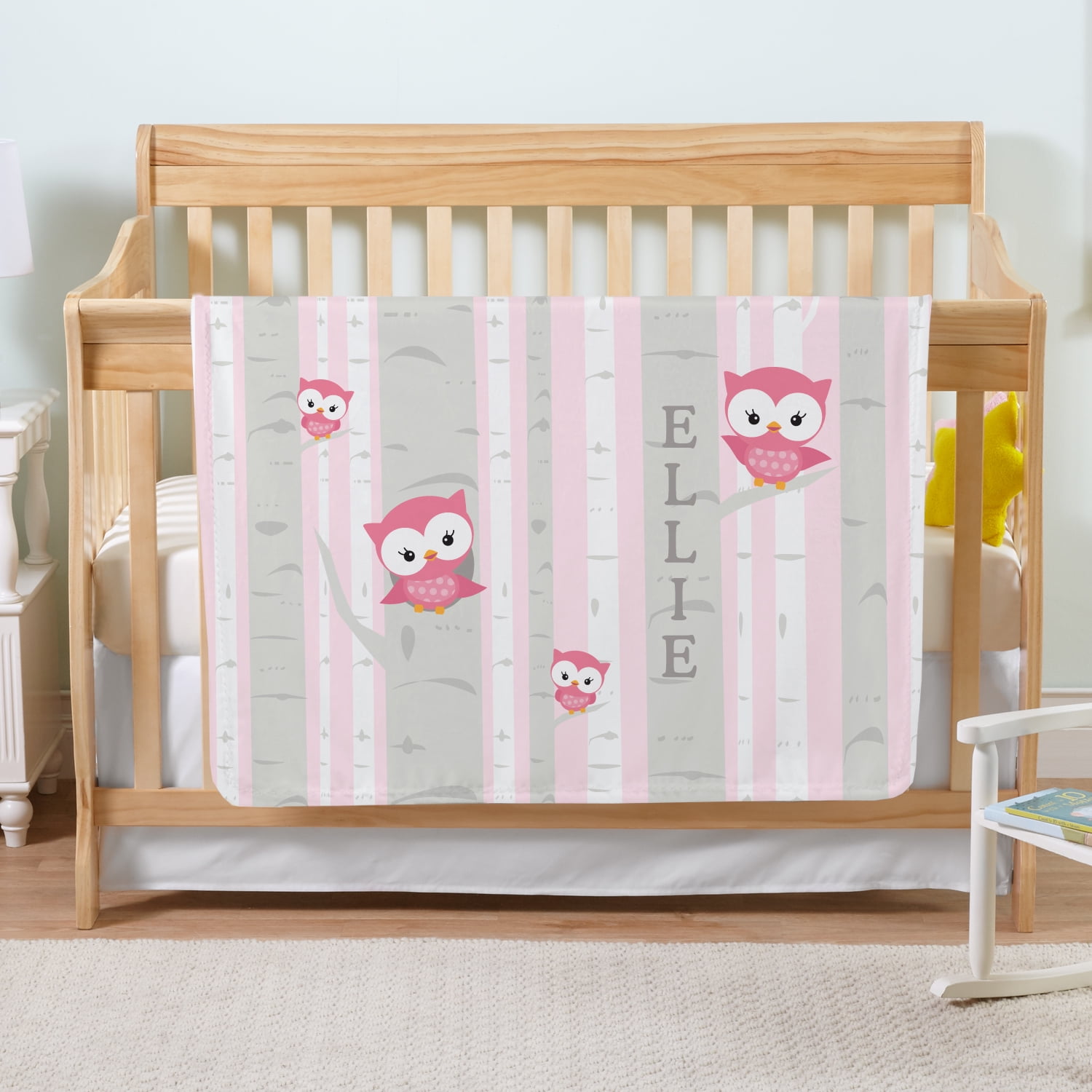 Personalized Little Owl Blanket Pink