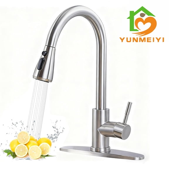 YUNMEIY Kitchen Faucet with Pull Down Sprayer,Brushed Nickel Kitchen Sink Faucet 1-3 Hole Single Handle High Arc Stainless Steel Commercial Modern Kitchen Faucets for RV,Laundry,Bar,Utility,Farmhouse
