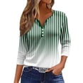 thumbnail image 1 of Top de mujer SCZ cuello redondo estampado a rayas con botones y manga tres cuartos verde/s, 1 of 5