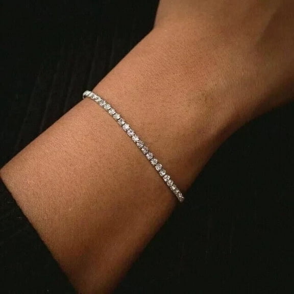 3MM 7 INCH 5Ct Round Cut Lab Created Diamond 14K White Gold Plated Tennis Bracelet