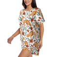 thumbnail image 2 of Kdxio Foxes and Floral Harmony Print Pajamas Sets for Women Short-Sleeved Pjs with Lounge Shorts Two Piece Sleepwear S-4XL, 2 of 5
