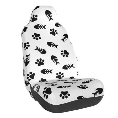 Elastic Car Seat Cover Seat Protection And Anti-Pollution Seat Cover Suitable For Most Car Seats. Such As: Cars Suvs Trucks Vans Etc. Cat Footprints Fish Bones Black White